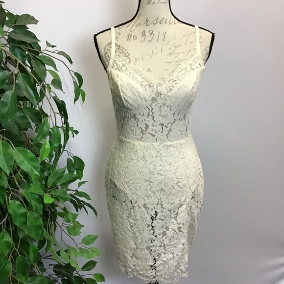 Fashion Nova Dresses & Skirts - Fashion Nova- Cream Lace Bodysuit Dress, size L